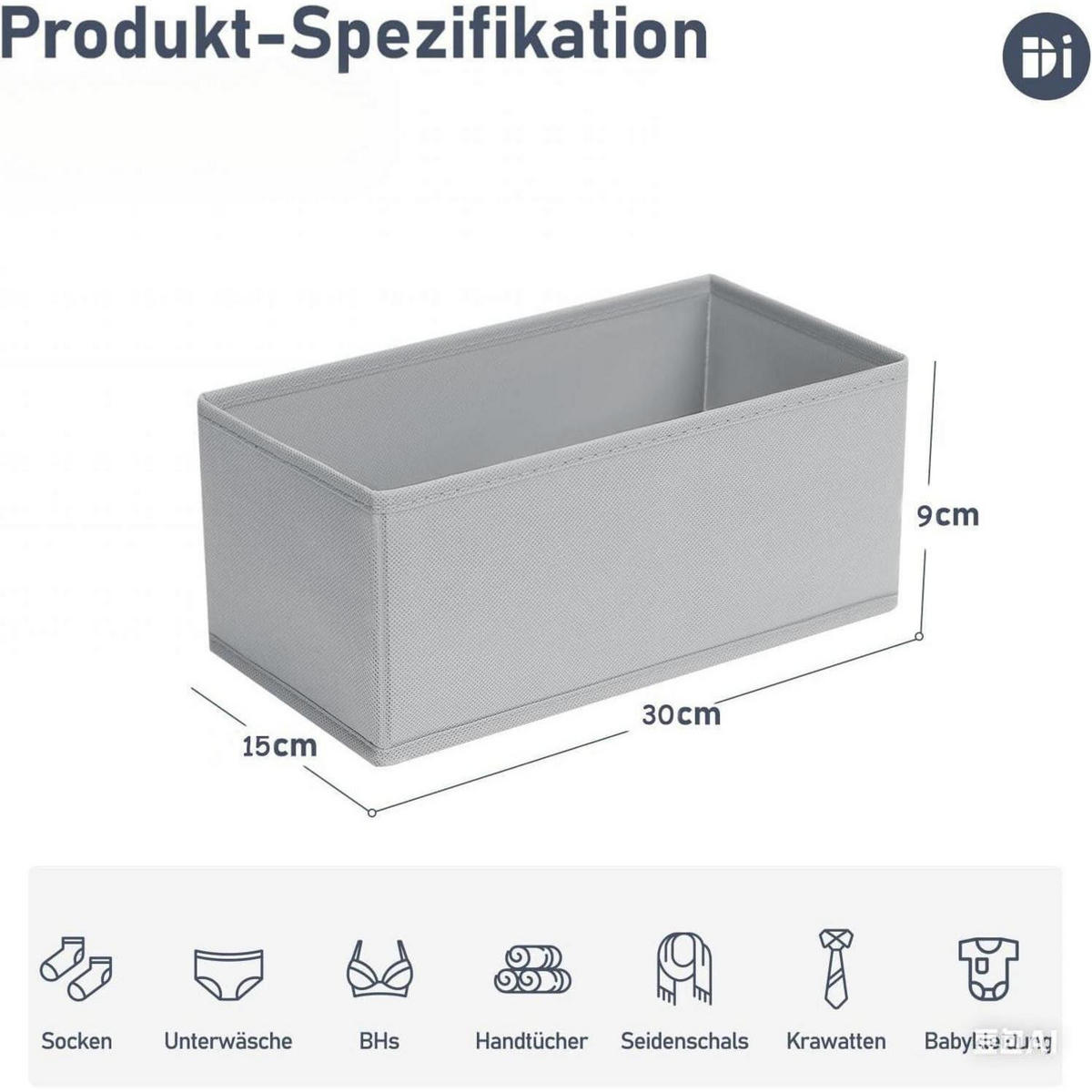 SCHUBLADEN Organizer für Baby Kleidung, 12-teiliges Set Grau - Grau, Textil (15/9/30cm)