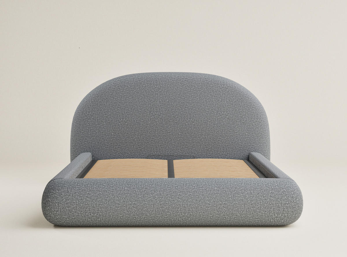 POLSTERBETT Maumere Grau 180/200 cm im Boucle-Stoff - Schwarz/Naturfarben, Holz/Holzwerkstoff (180/200cm) - Maison de Reve