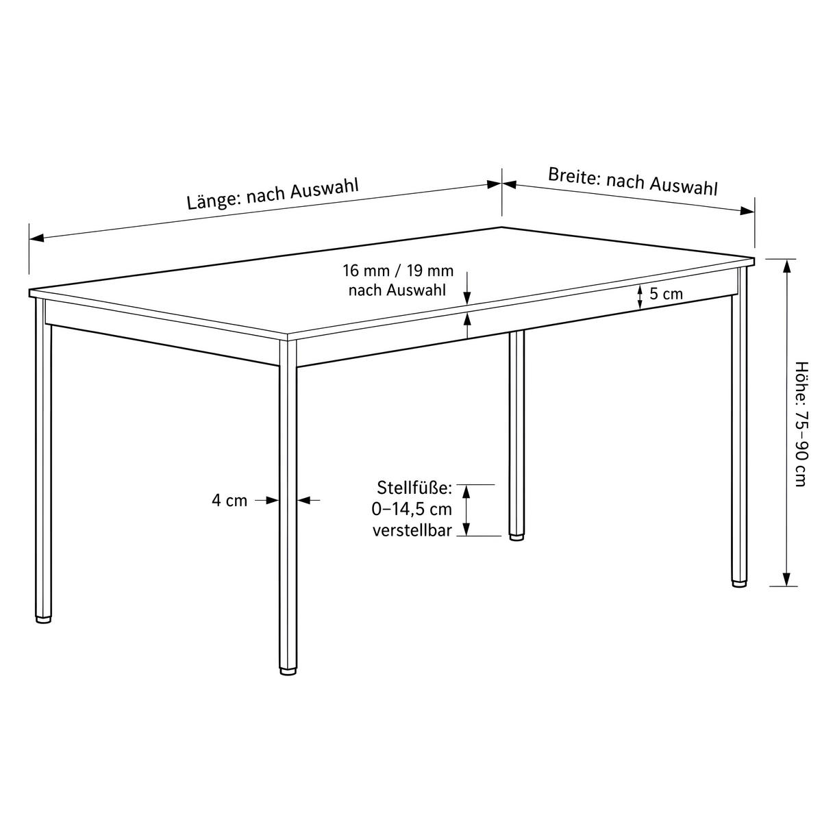 SCHREIBTISCH VST1 100 x 80 cm Schwarz – höhenverstellbar - Chromfarben/Schwarz, Holzwerkstoff (100/80/75.5cm) - Versee