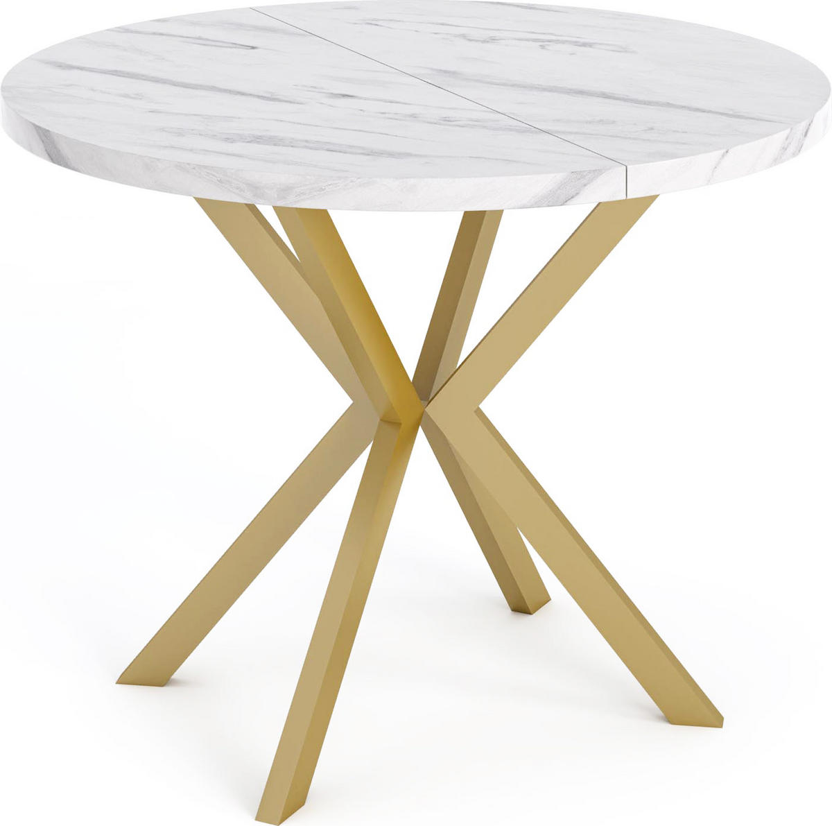 ESSTISCH Flora runder ausziehbarer, Marmor Weiß 100-180/100/76 cm - Ecru/Goldfarben, Holzwerkstoff/Metall (100/100/76cm) - WFL GROUP