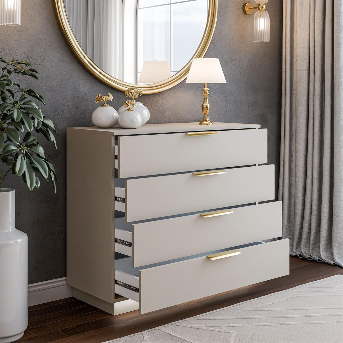 KOMMODE LINA KASCHMIR 95 LED auf hohen Beinen Gold Chrom - Kaschmir, Holzwerkstoff (95/84/40cm) - Lookway