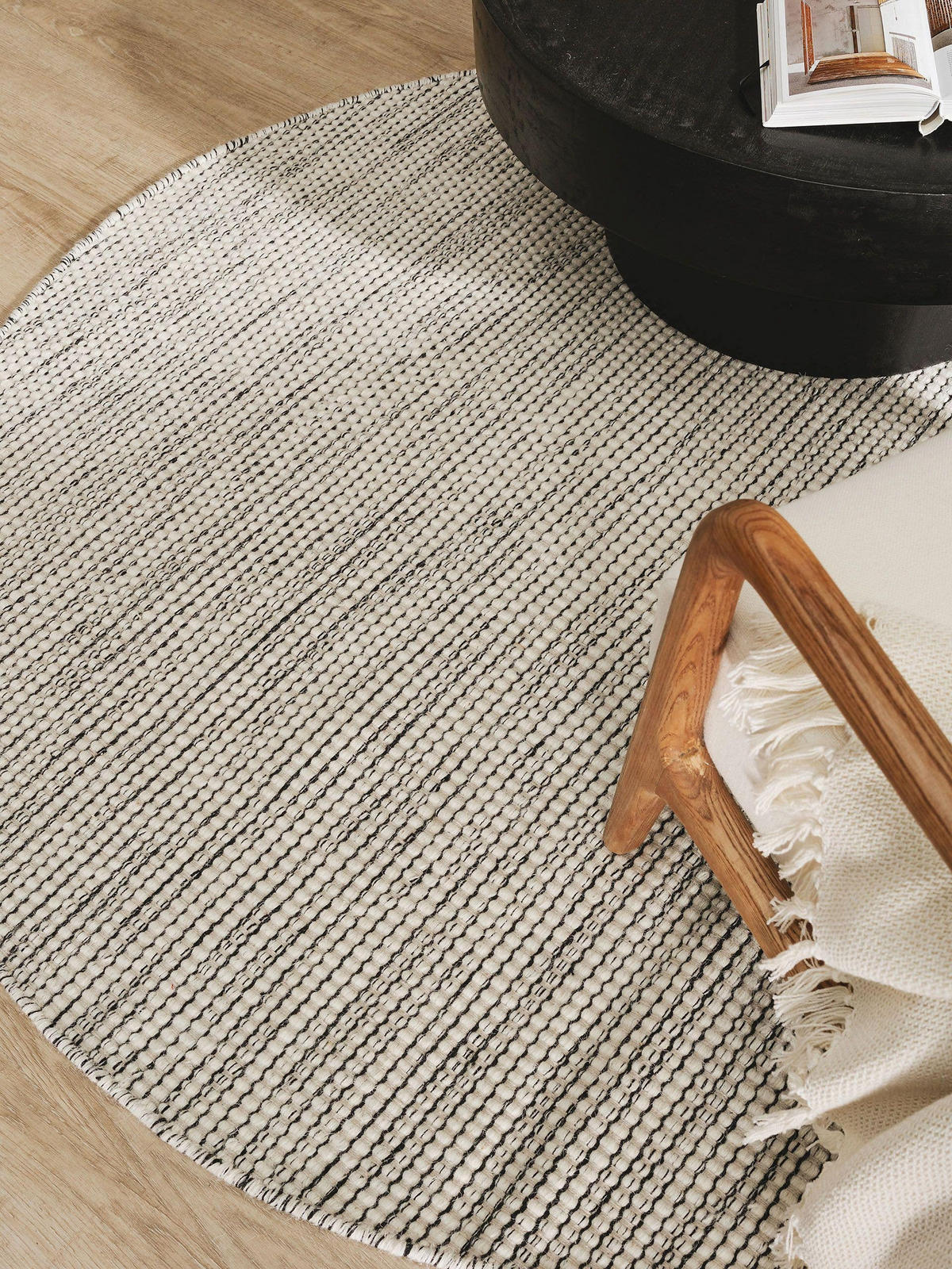 WOLLTEPPICH Rocco Beige/Schwarz ø 250 cm rund - Beige, Textil (250/250cm) - benuta Pure