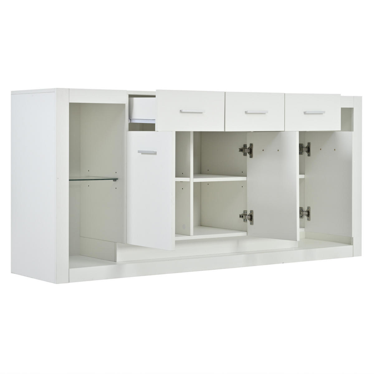 SIDEBOARD 160/40/75 cm Weiß aus Spanplatte mit LED und 3 Schubladen - Weiß, Holzwerkstoff (160/75/40cm) - OKWISH