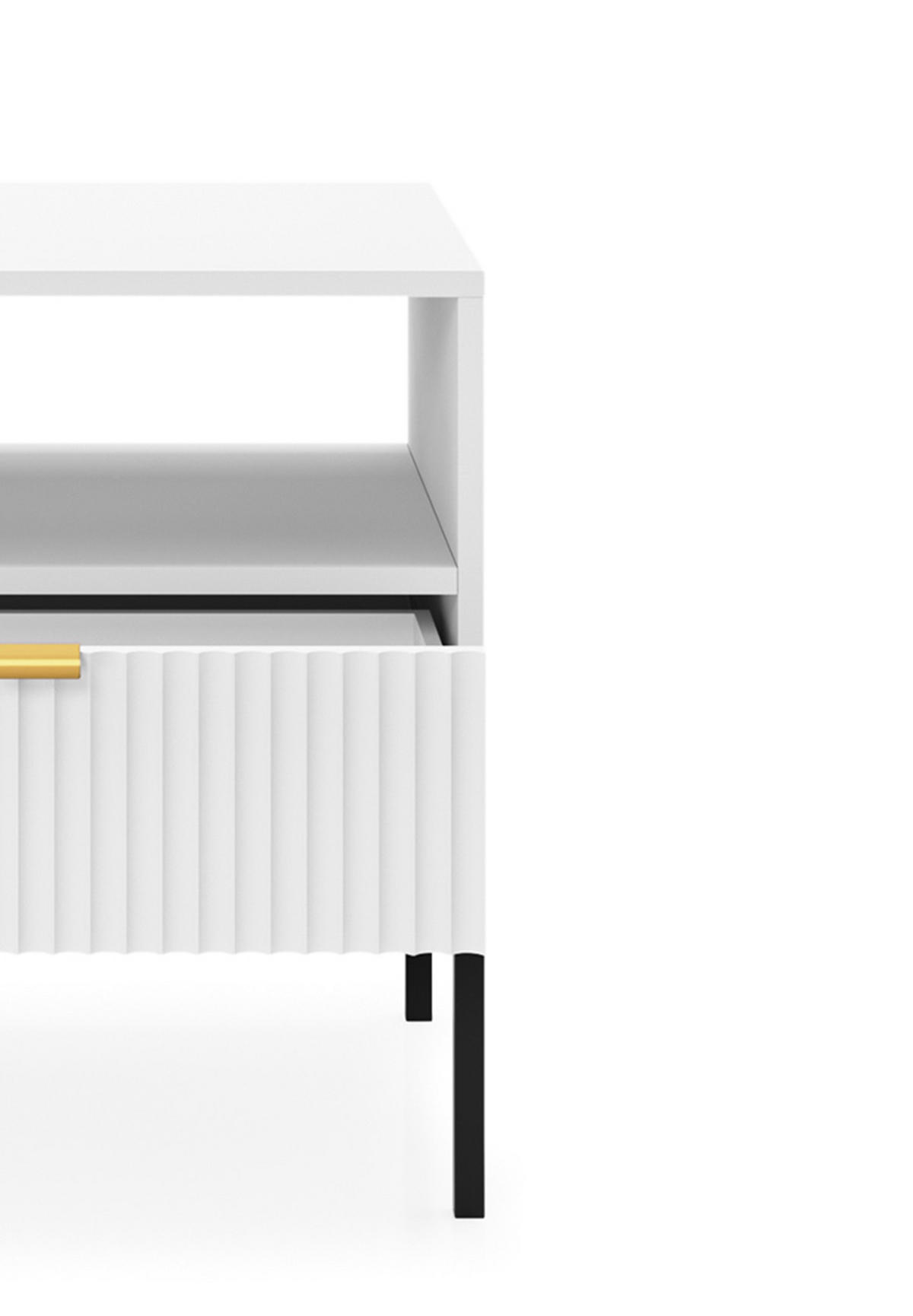 NACHTTISCH Nova - NOC, Geriffelte Front mit Goldenes Griffdesign 54x39x56 cm Weiß - Schwarz/Weiß, Holzwerkstoff/Kunststoff (54/56/39cm) - DomoHome