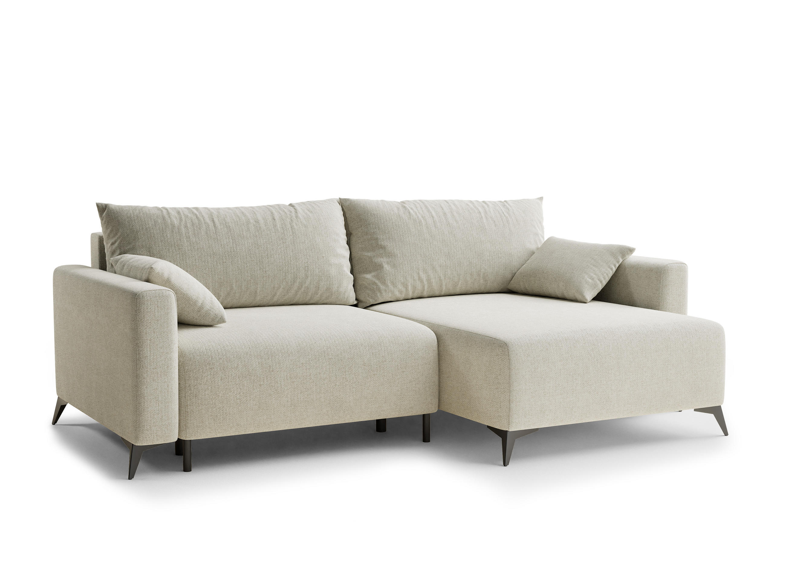 ECKSOFA MIT SCHLAFFUNKTION Leon Creme Chenille-Stoff - Creme/Schwarz, Holz/Holzwerkstoff (239/148cm) - Maison de Reve