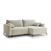 ECKSOFA MIT SCHLAFFUNKTION Leon Creme Chenille-Stoff - Creme/Schwarz, Holz/Holzwerkstoff (239/148cm) - Maison de Reve