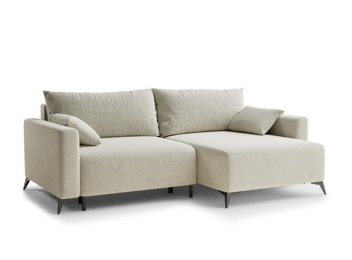 ECKSOFA MIT SCHLAFFUNKTION Leon Creme Chenille-Stoff - Creme/Schwarz, Holz/Holzwerkstoff (239/148cm) - Maison de Reve