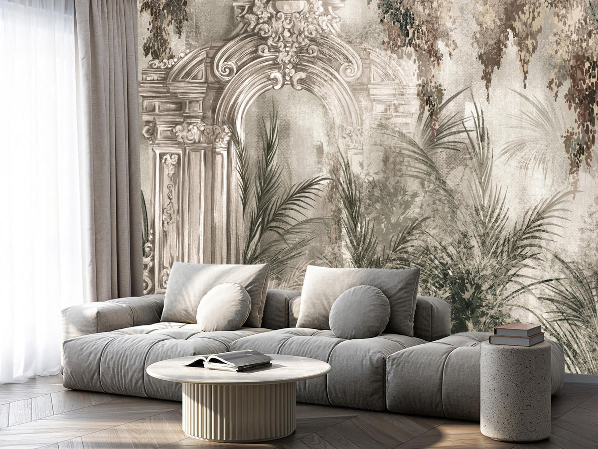 FOTOTAPETE für Wohnzimmer Kolumnen Tropen Pflanzen Palmen Natur 250x175 - Beige, Papier (250/175cm) - Muralo