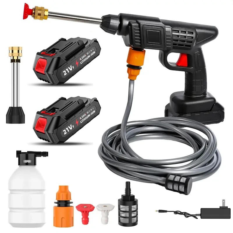 ELEKTRO-HOCHDRUCKREINIGER 21V kabellose, 50bar, für Auto-Hausgarten-Werkzeug maschine, Mit 2 Batterien - Schwarz, Kunststoff (41.5/23cm) - Coonoor
