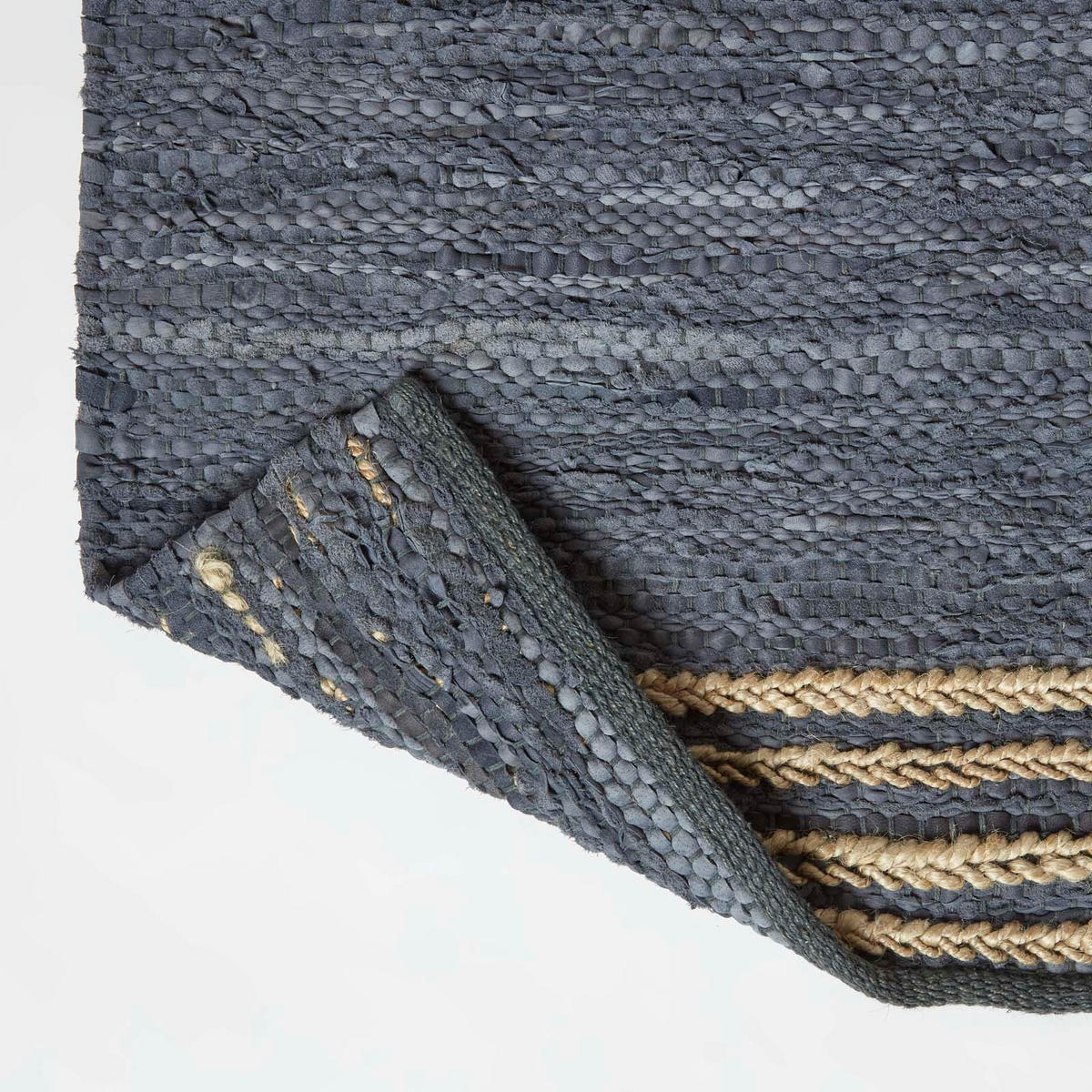FLICKENTEPPICH-LÄUFER aus Recycling-Leder 66/200 cm - Grau, Leder (66/200cm) - Homescapes