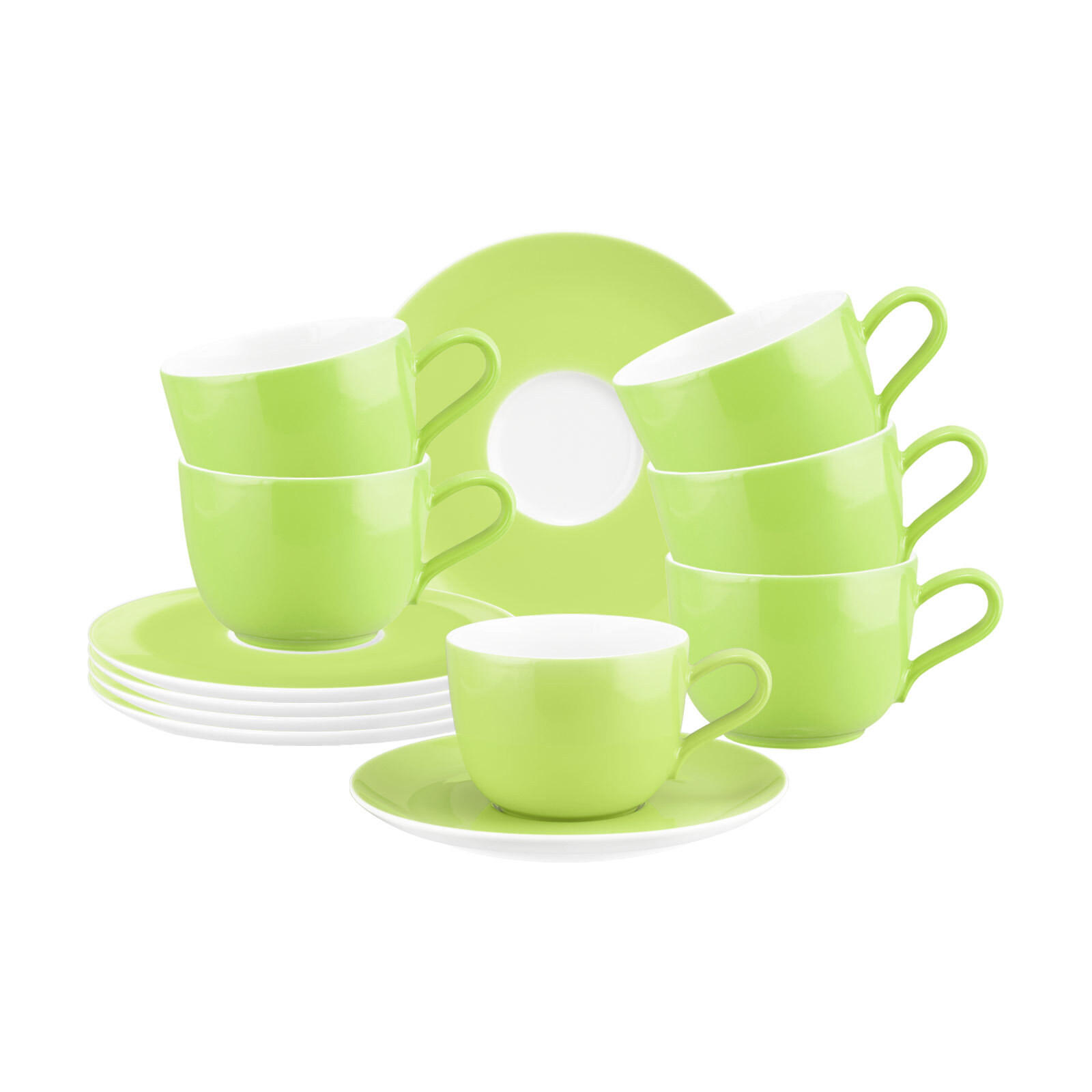 KAFFEETASSEN MIT UNTERTASSEN Liberty Pure Colors Lime Green 260 ml 6er Set - Grün, Keramik (0.26L) - Seltmann Weiden