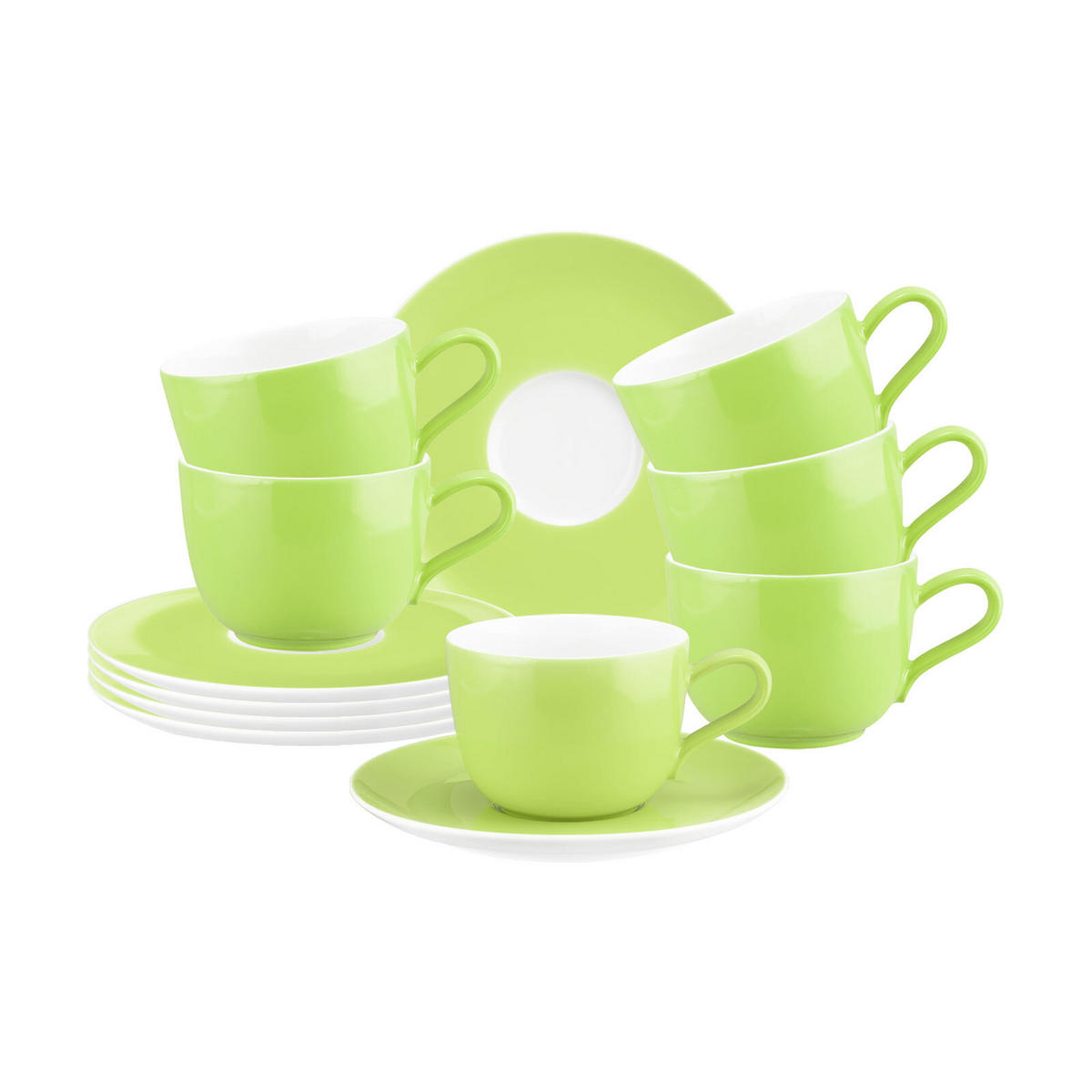 KAFFEETASSEN MIT UNTERTASSEN Liberty Pure Colors Lime Green 260 ml 6er Set - Grün, Keramik (0.26L) - Seltmann Weiden