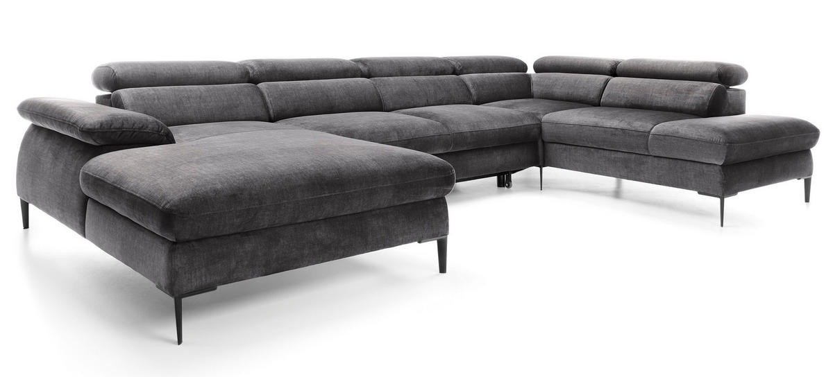 ECKSOFA U-Form 350 cm Amaro M mit Schlaffunktion, Links, Grau - Grau, Holz (214/353cm) - Emporius