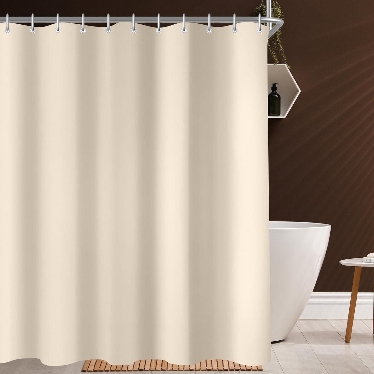 DUSCHVORHANG 100x170 cm Beige Wasserabweisend Beschwerter Saum - Beige, Textil (100/170cm)