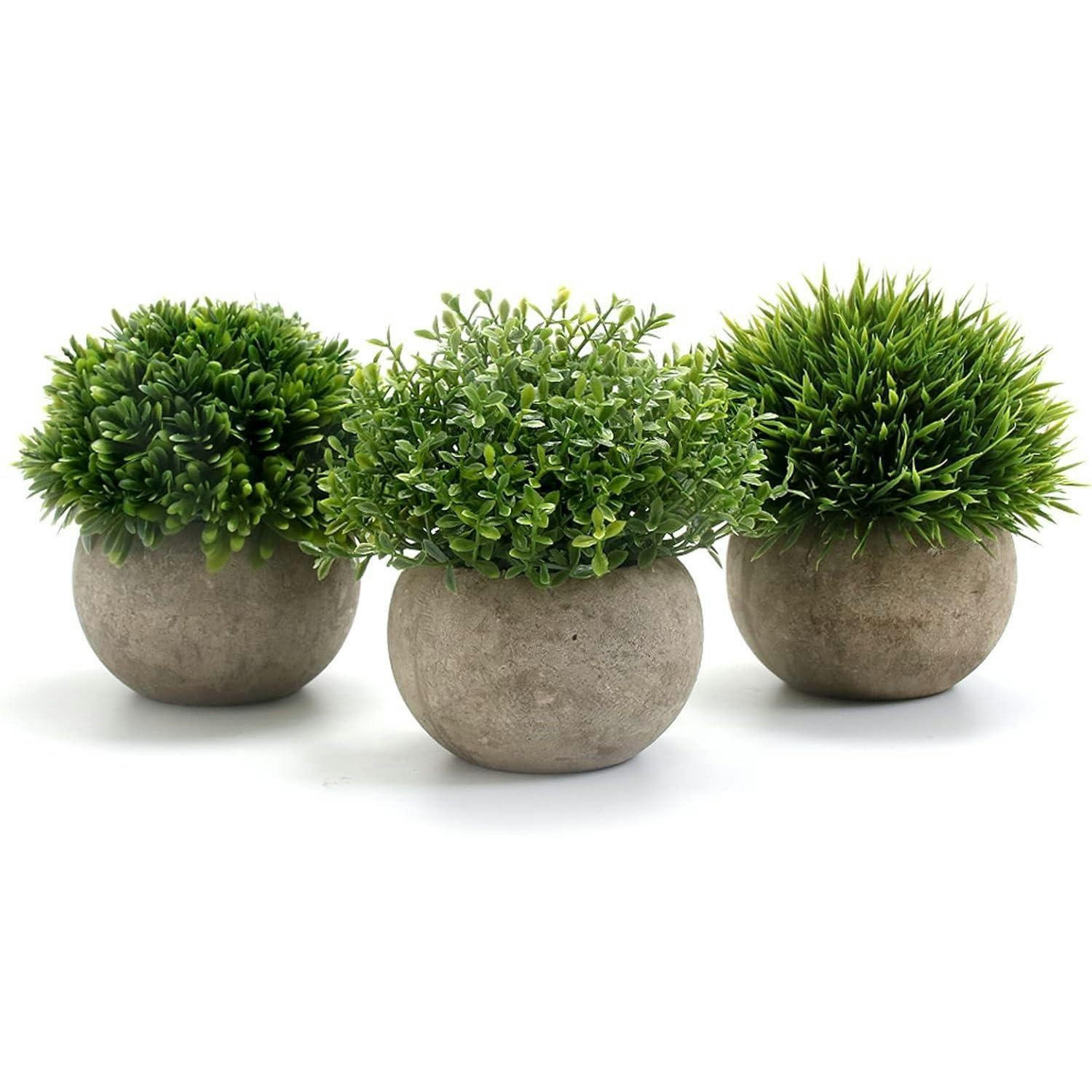 KUNSTPFLANZEN 3-teiliges Set mit grauem Topf 9.5 x 13 cm - Grün, Kunststoff (13cm)