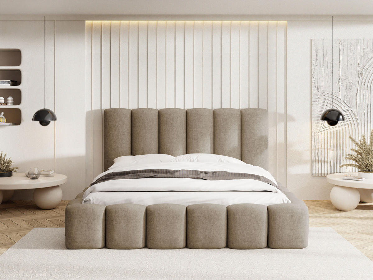POLSTERBETT Serenity mit Bettkasten & Lattenrost in Braun Chenille 140 x 200 cm - Birkefarben/Schwarz, Holzwerkstoff/Kunststoff (140/200cm) - WFL GROUP