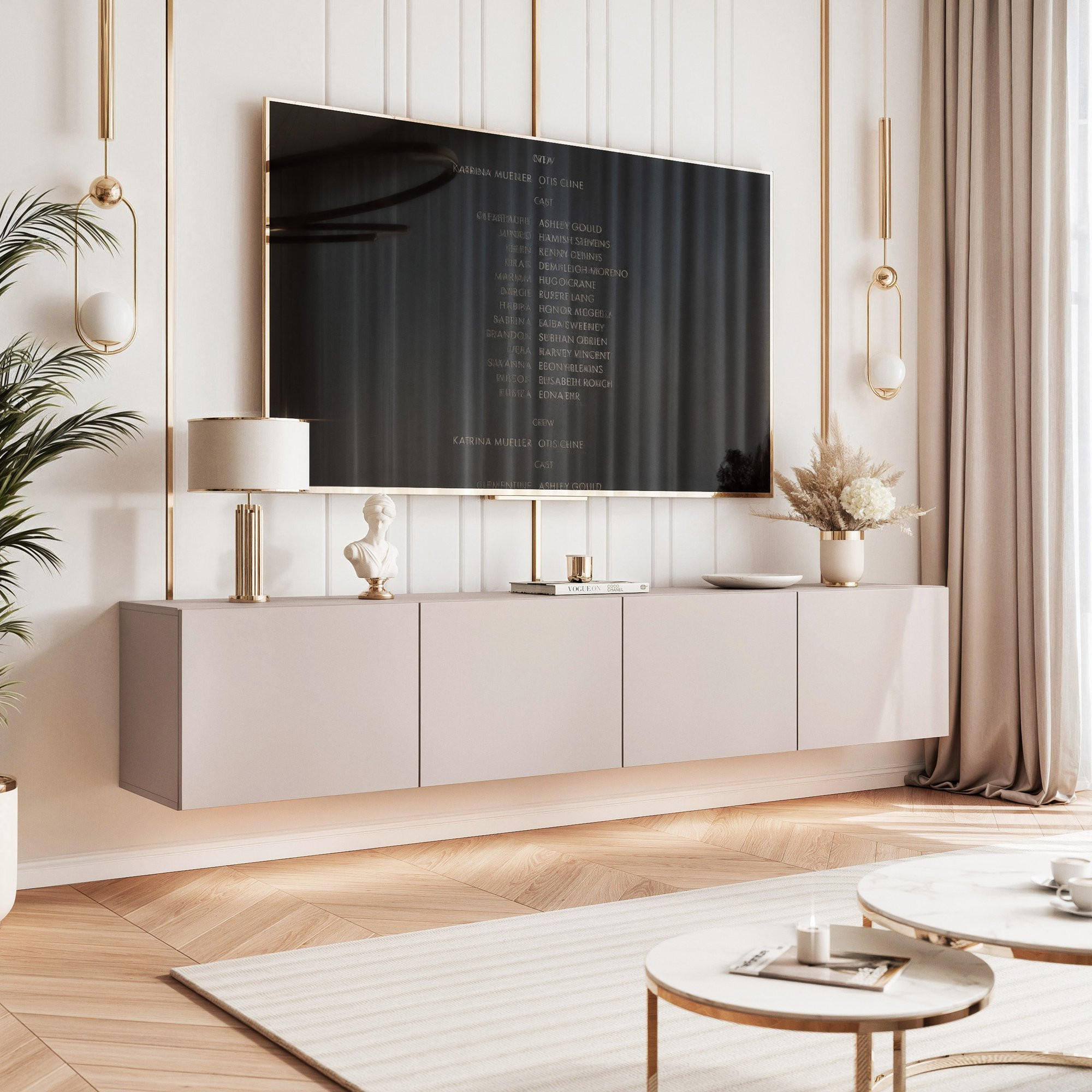 TV-LOWBOARD kaschmir, hängend mit LED-Beleuchtung - Kaschmir, Holzwerkstoff (200/36/40cm) - Idohome