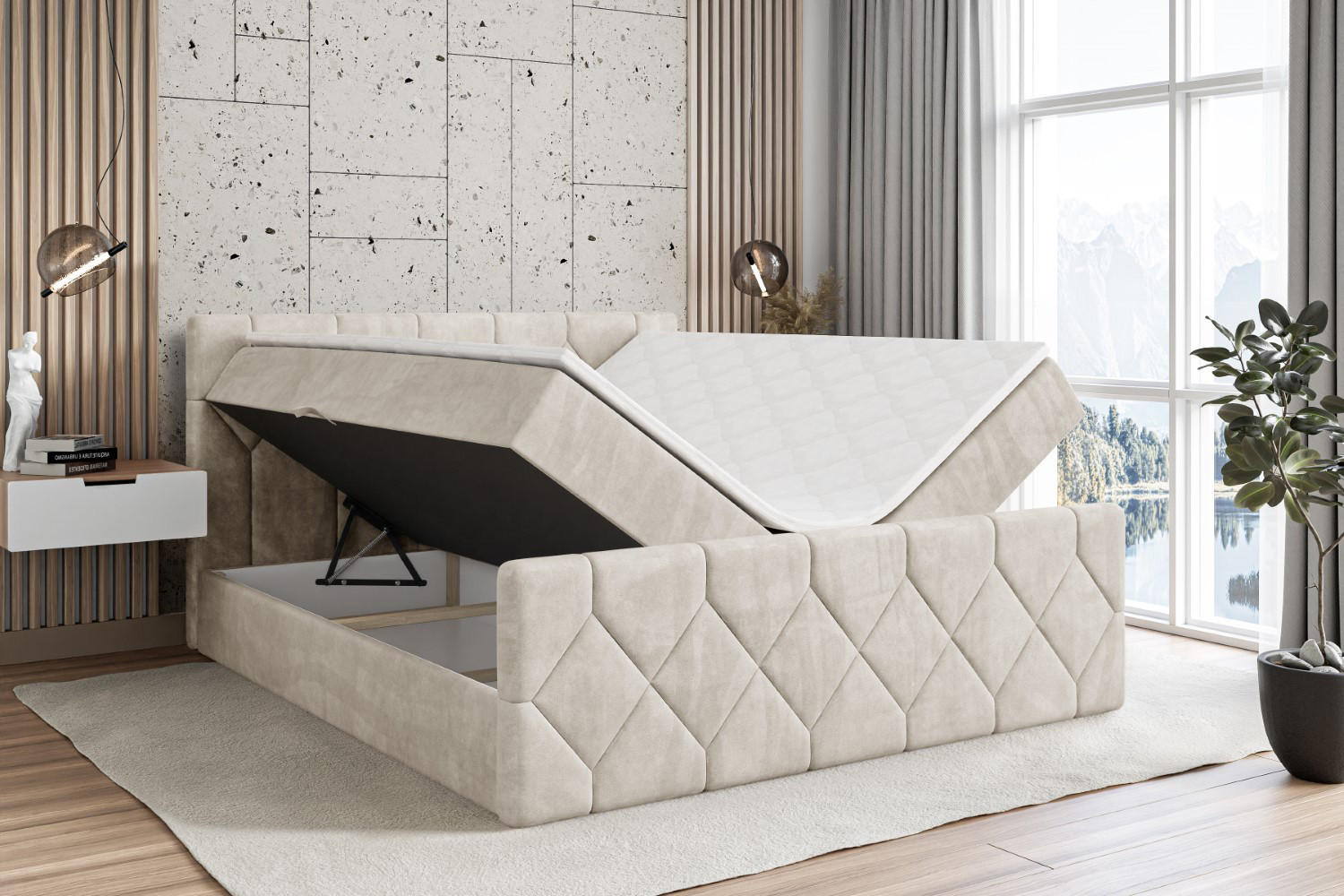 Thumbnail - Altdecor Boxbett, Ecru, Holzwerkstoff, Höhe ca. 20 cm, 140x200 cm, Schlafzimmer, Betten, Boxspringbetten