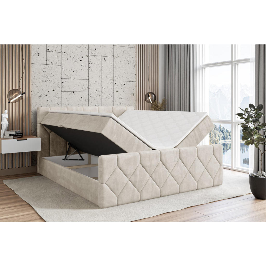 Thumbnail - Altdecor Boxbett, Ecru, Holzwerkstoff, Höhe ca. 20 cm, 160x200 cm, Schlafzimmer, Betten, Boxspringbetten