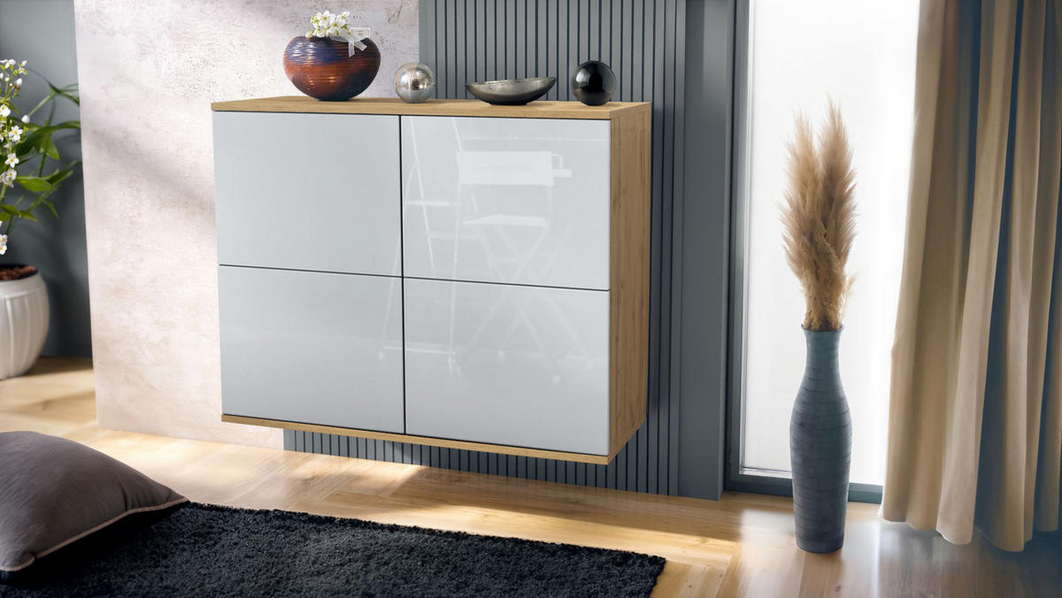 KOMMODE Rova Weiß Hochglanz - Weiß Hochglanz, Holzwerkstoff (92.5/73.5/35cm) - Vladon