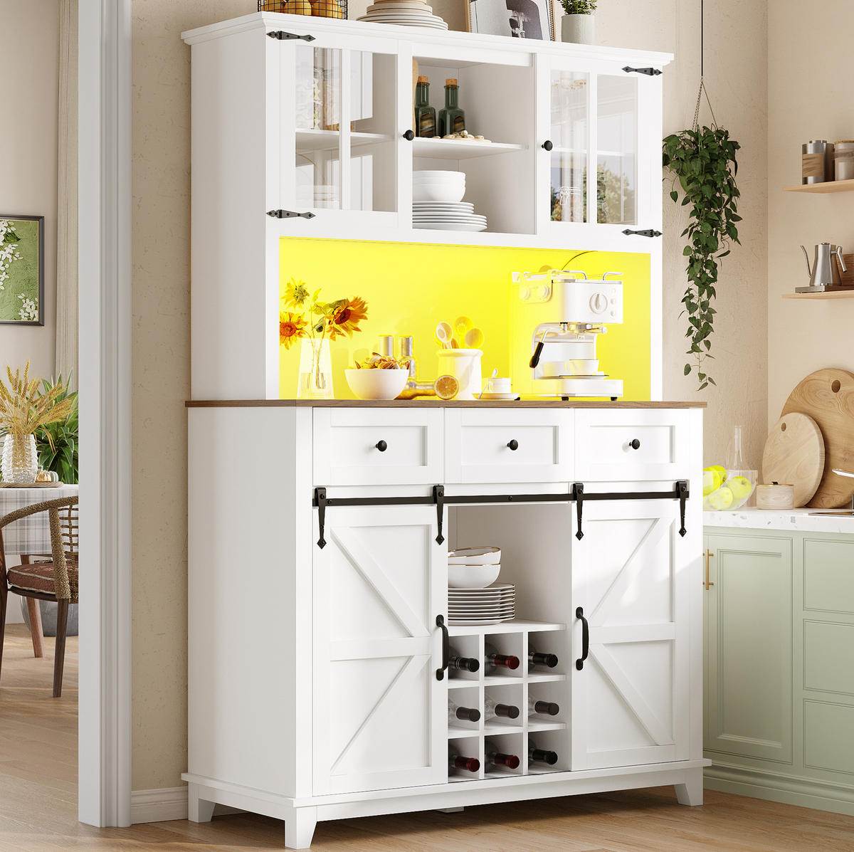BUFFET 105/180/38,4 cm Weiß aus MDF mit LED-Beleuchtung - Weiß, Holzwerkstoff (38.4/180/105cm) - OKMYHOME