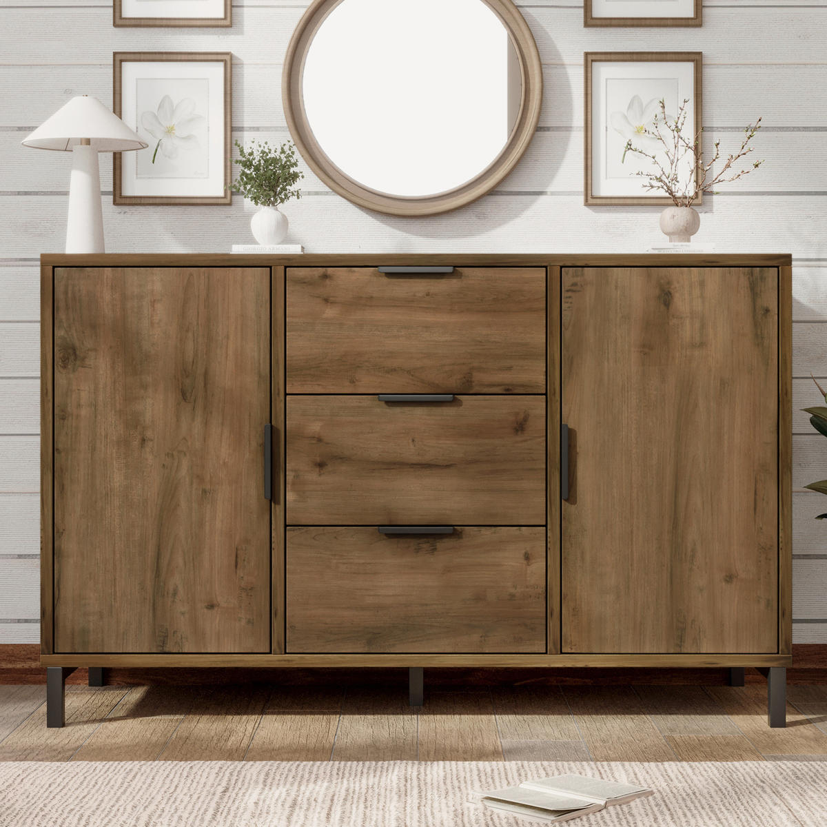 KOMMODE 120/40/76 cm aus Spanplatte mit höhenverstellbarem Fachboden Dunkle Eiche - Nussbaumfarben, Holzwerkstoff (120/76/40cm) - Modenvie
