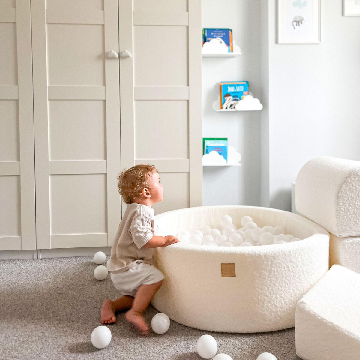 BÄLLEBAD mit Schaumstoff Bausteinen für Kinder, Boucle, Rosa - Transparent/Beige, Textil (230/45/30cm) - MeowBaby