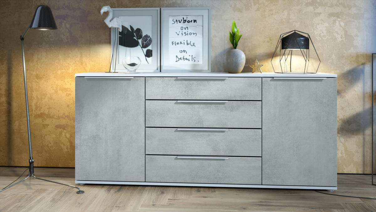 SIDEBOARD Porto Beton Oxid Optik - Hellgrau, Holzwerkstoff (166.5/72.5/35cm) - Vladon