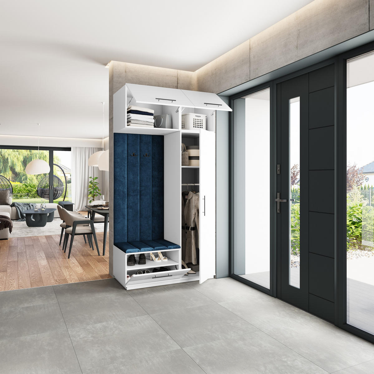 GARDEROBENSCHRANK REMA 120/240/60 cm Modern Garderobe-Set Weiß - Blau/Weiß, Holzwerkstoff (120/240/60cm) - MASSENO