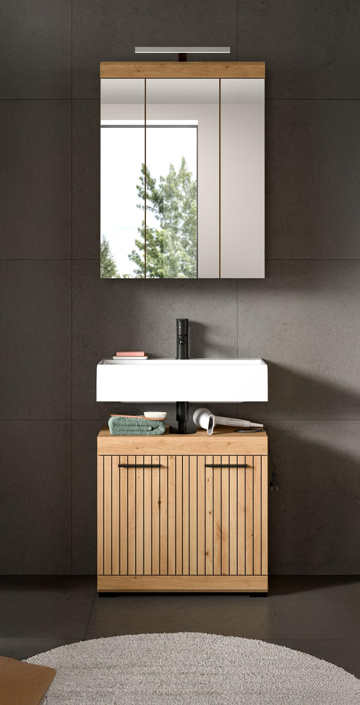 BADEZIMMER Vento 3-tlg. (B/H/T: ca. 60/191/34 cm) in Artisan Eiche /Artisan Eiche - Eiche Artisan, Holz (60/191/34cm)