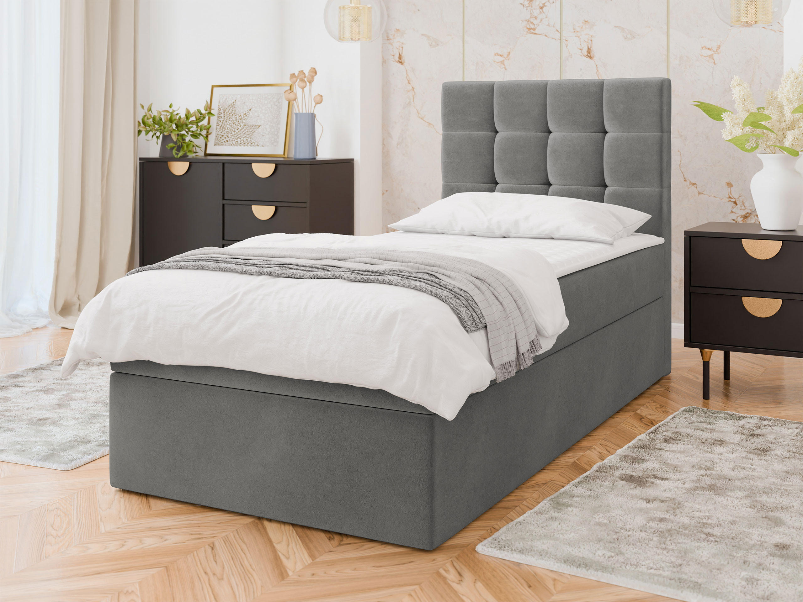 BOXBETT Luanda Single - Schwarz/Grau, Holz/Kunststoff (100/200cm) - MIRJAN24