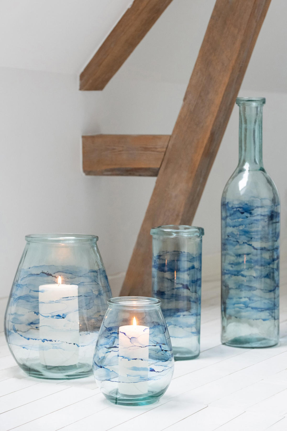 WINDLICHT ZYLINDER - Blau, Glas (15/36cm) - J-Line