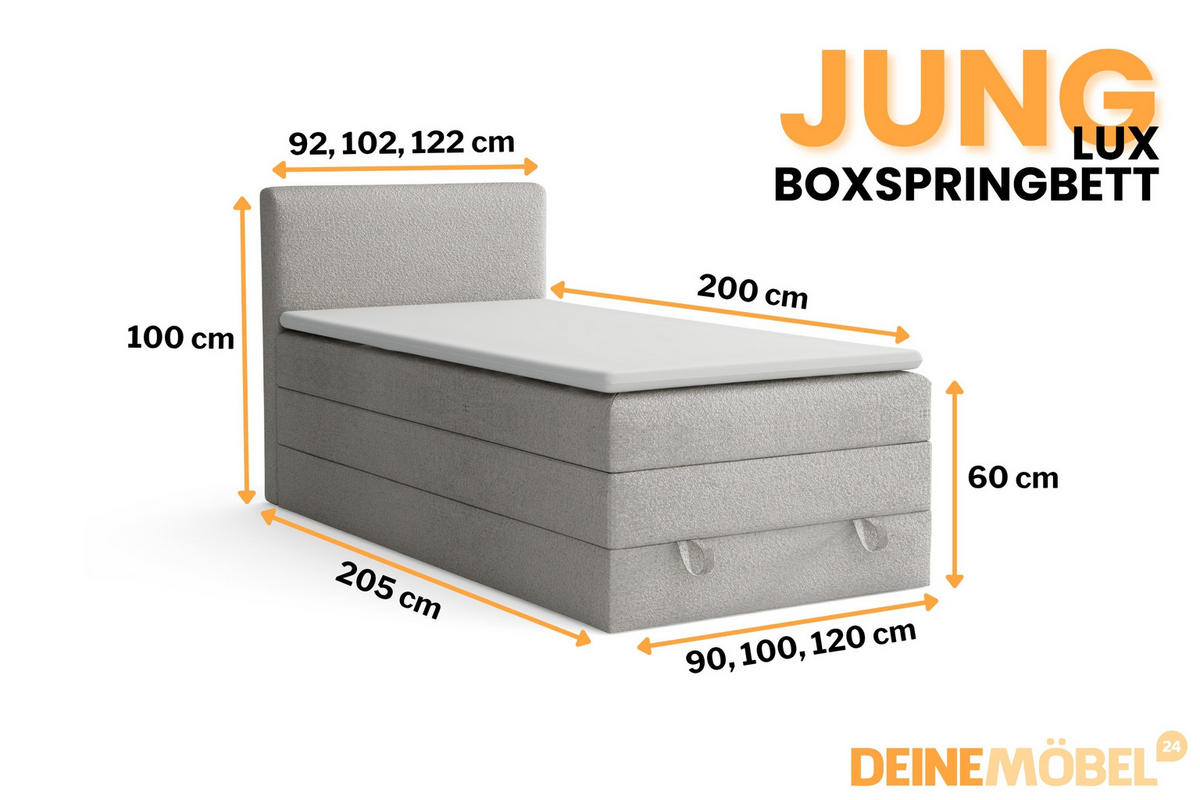 BOXBETT JUNG LUX 90/200 in Boucle Hellgrau - Hellgrau, Holz/Holzwerkstoff (90/200cm) - Deine Möbel 24