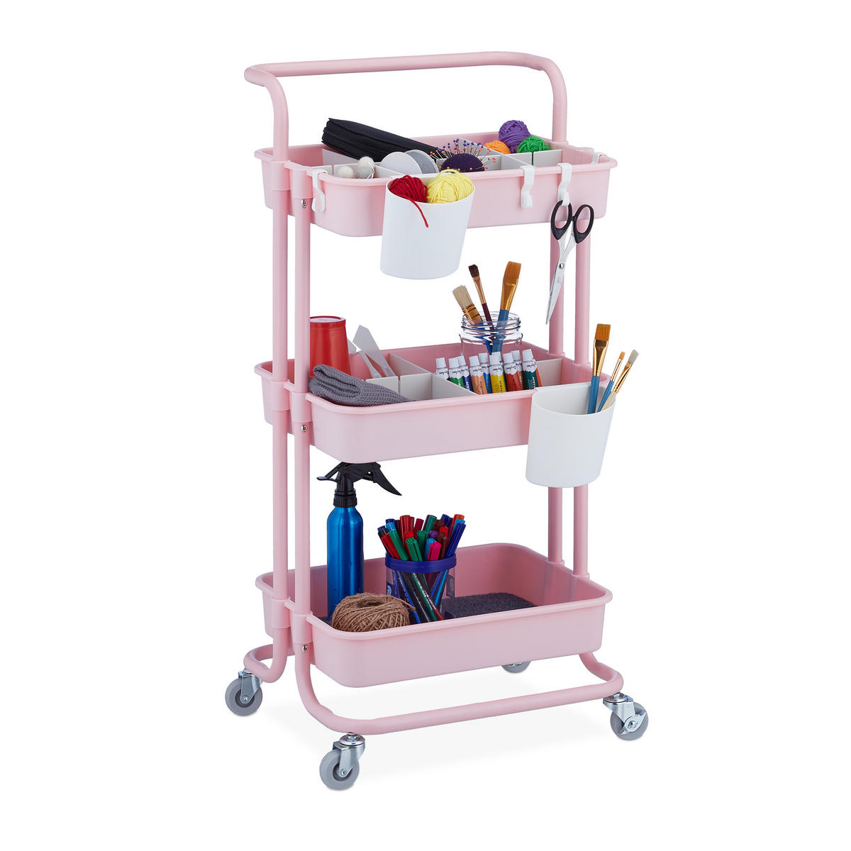 ROLLWAGEN - Rosa, Kunststoff/Textil (43/86/42cm) - Relaxdays