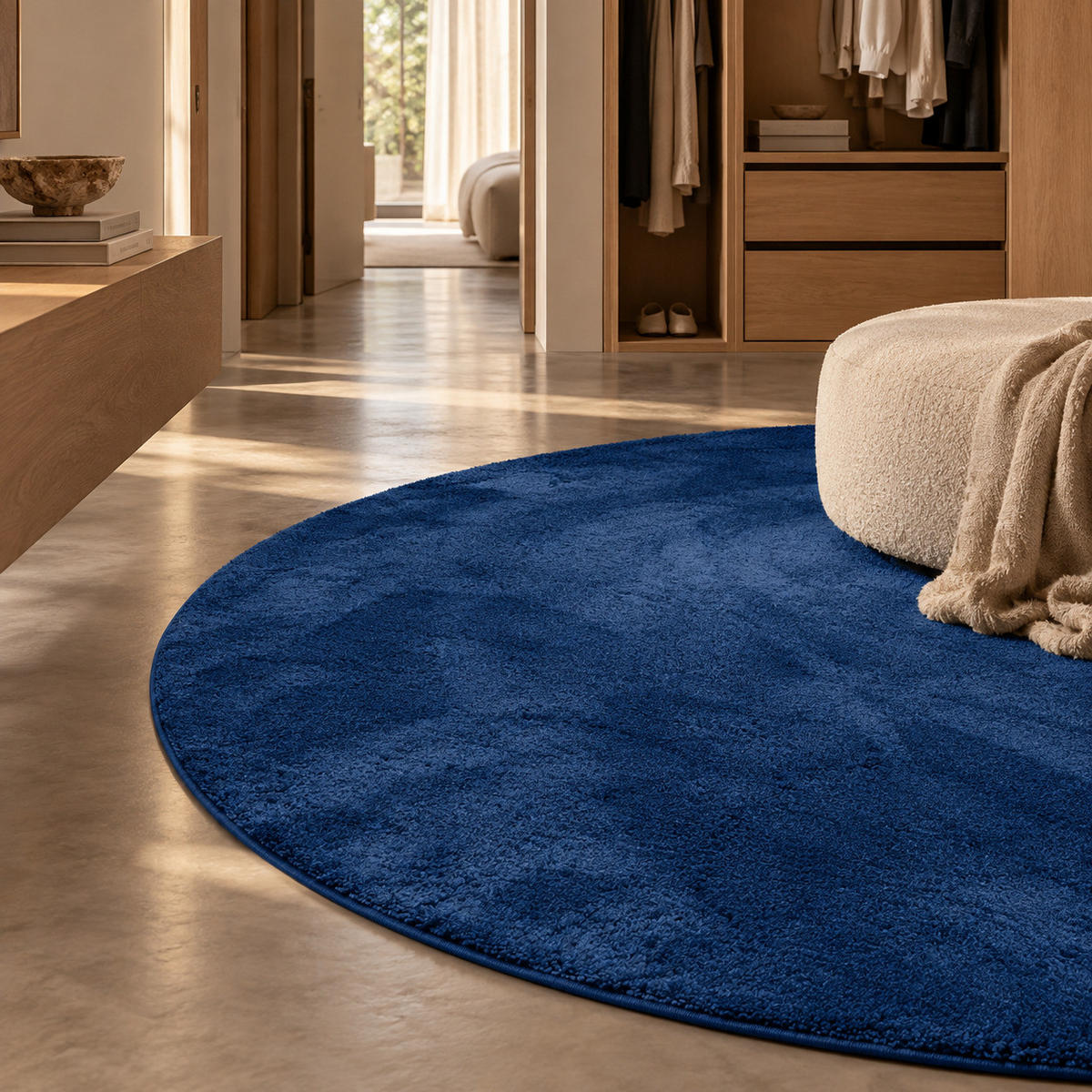 HOCHFLOR SHAGGY TEPPICH PALACE RUND - Dunkelblau, Textil (160/160cm) - Snapstyle