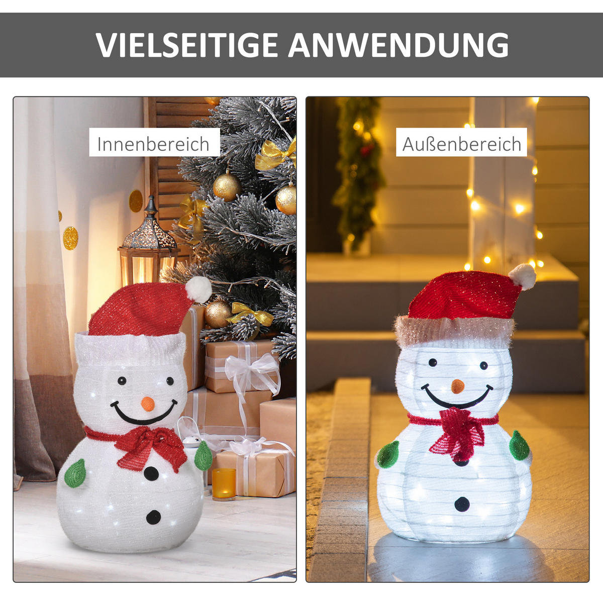 WEIHNACHTSDEKORATION mit LED-Lichter, faltbar , Polyester, Grün+Rot+Weiß - Rot/Weiß, Kunststoff (30/51/30cm) - Outsunny