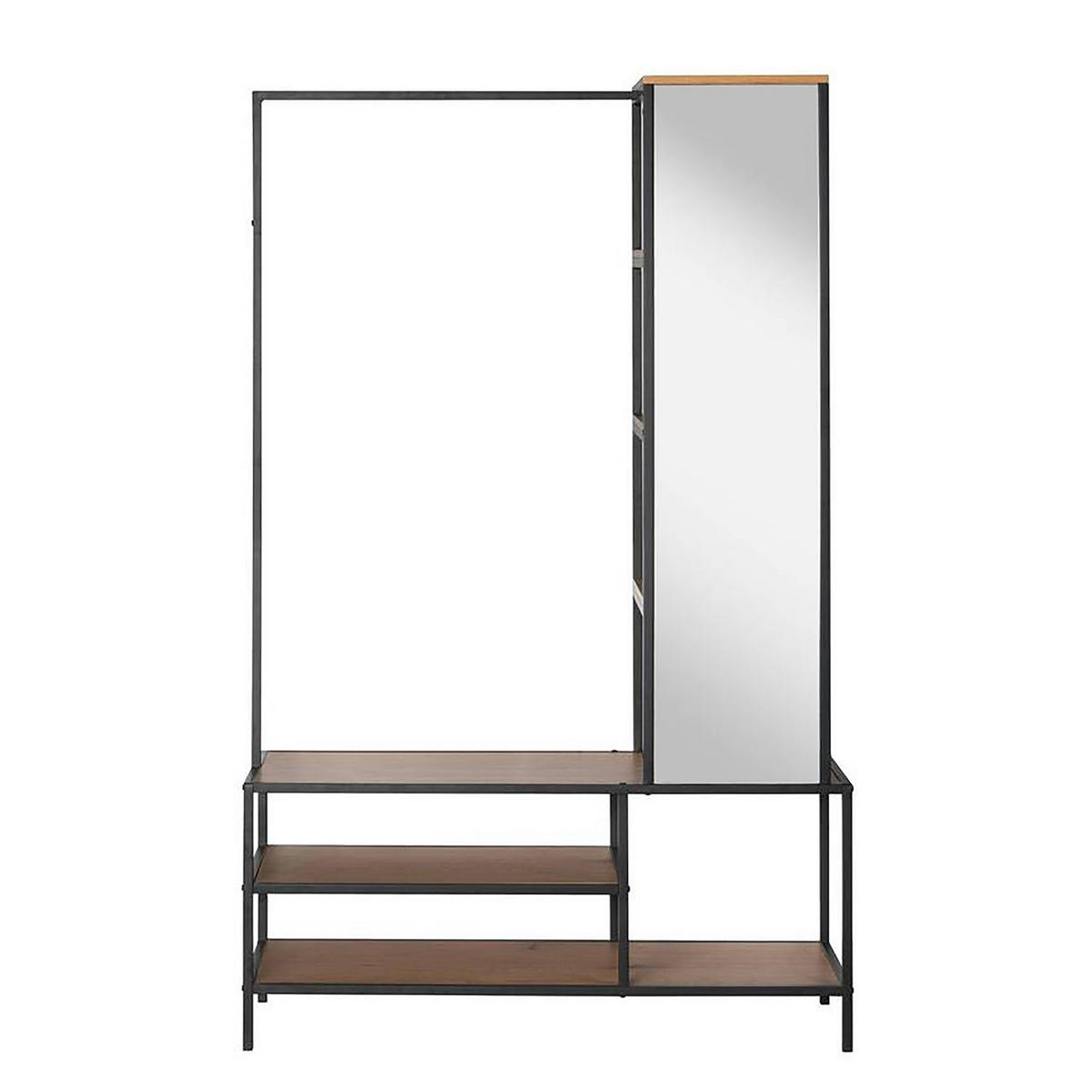 GARDEROBE mit Spiegel - Eiche Dekor / Schwarz - Eichefarben/Schwarz, Holzwerkstoff/Metall (110/177/40cm) - home24