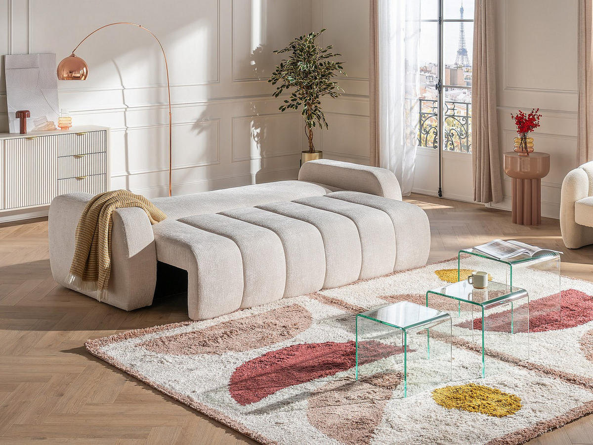 3-SITZER Schlafsofa aus Chenille-Stoff – Beige – TALIVO - Beige, Textil (256/99/105cm) - Vente-Unique