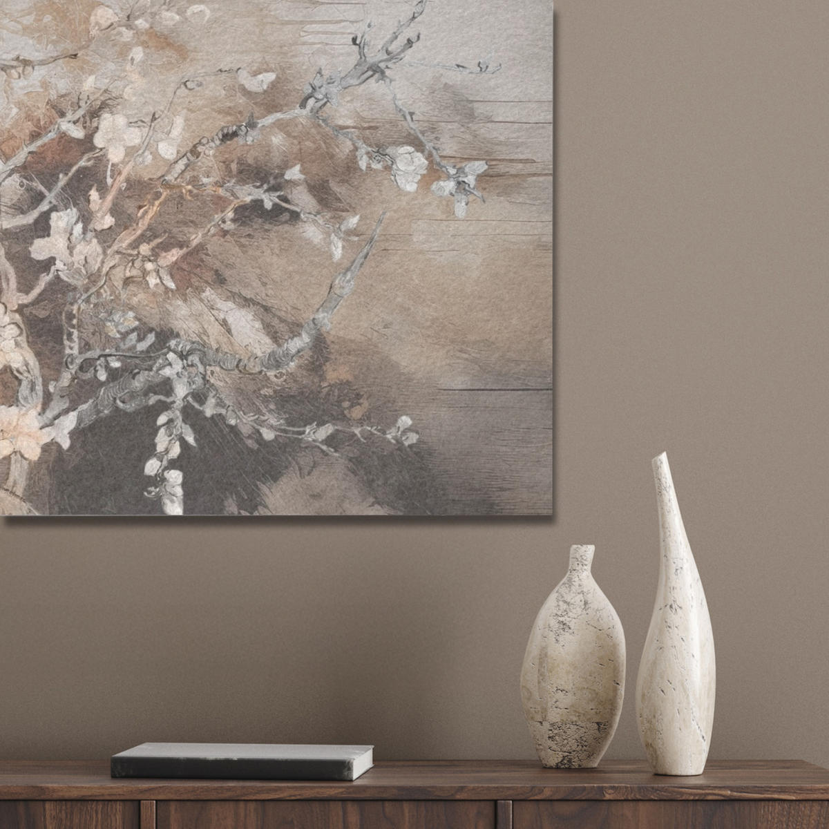 AKUSTIKBILD Mandelblüte - Kunst - Van Gogh - Beige - Abstrakt Akustikpaneele 90x60 cm - Braun, Kunststoff (90/60/0.9cm) - MuchoWow