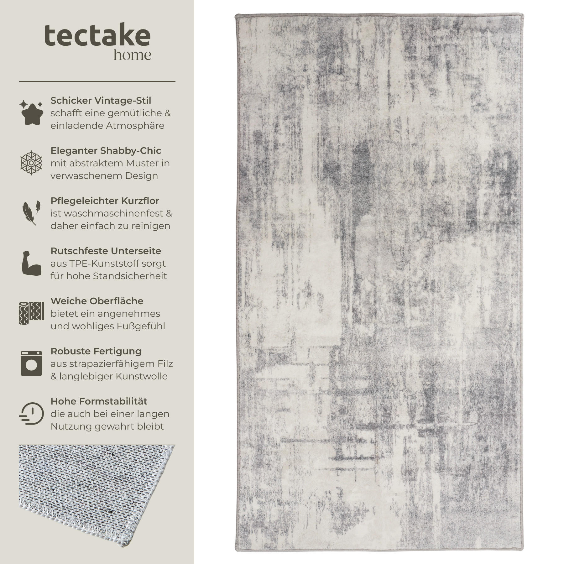 TEPPICH Vintage Design Nadira,rutschfeste Unterseite,beige/grau - Beige/Grau, Kunststoff (80/150cm) - tectake