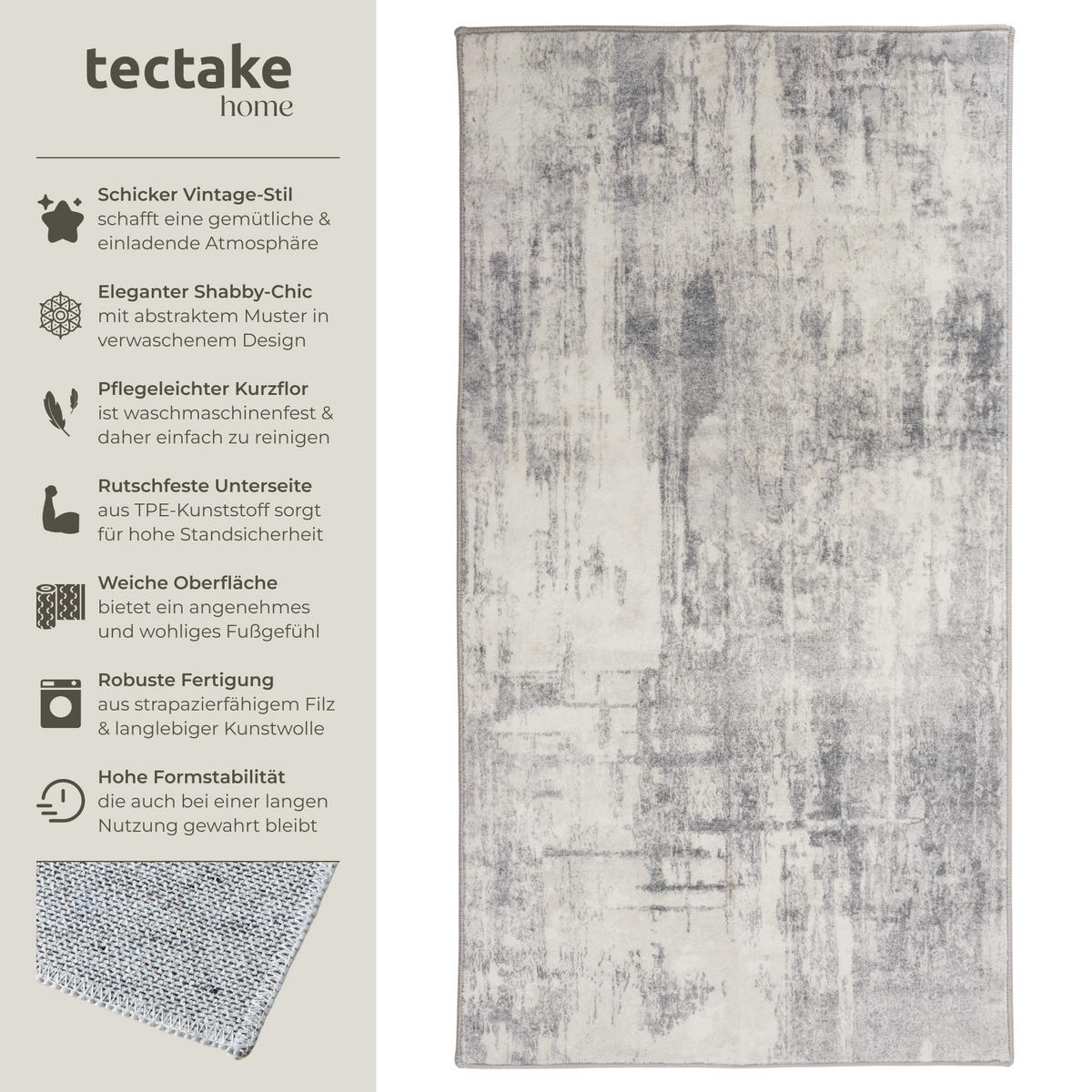 TEPPICH Vintage Design Nadira,rutschfeste Unterseite,beige/grau - Beige/Grau, Kunststoff (60/110cm) - tectake