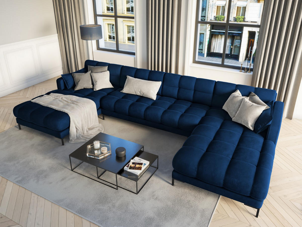 PANORAMASOFA Mamaia aus Samt königsblau 6 Sitzplätze - Blau, Textil (185/75/383cm) - Micadoni