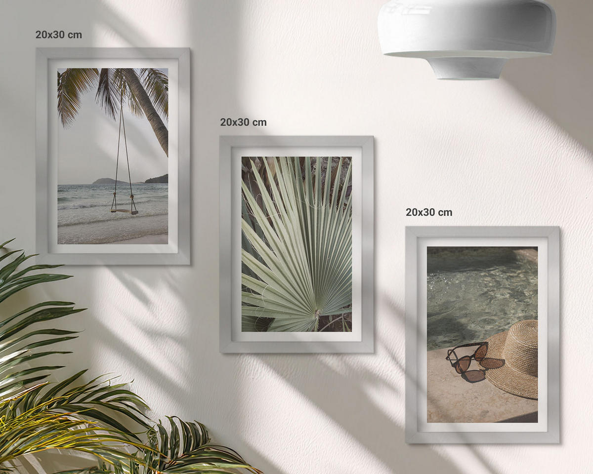 WANDBILDER 3er Set - 20x30 cm Silberner Rahmen - Strandschaukel-Blätterurlaub - Silberfarben, Kunststoff (20/30cm) - ArtPrintCave