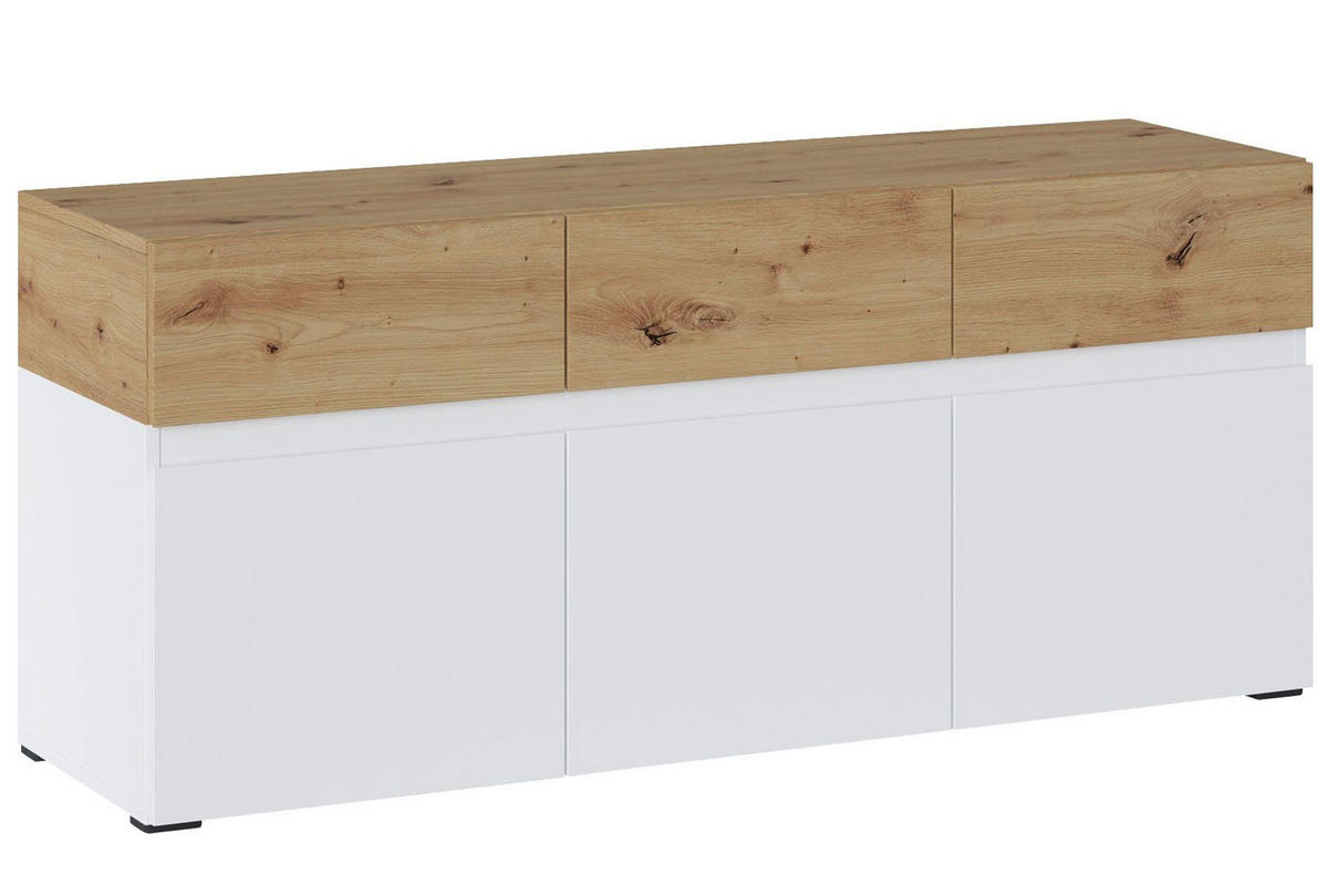 LOWBOARD Rimini weiß / Eiche Artisan 135 / 40 / 59cm - Eichefarben/Weiß, Holz/Holzwerkstoff (135/59/40cm) - Feldmann-Wohnen