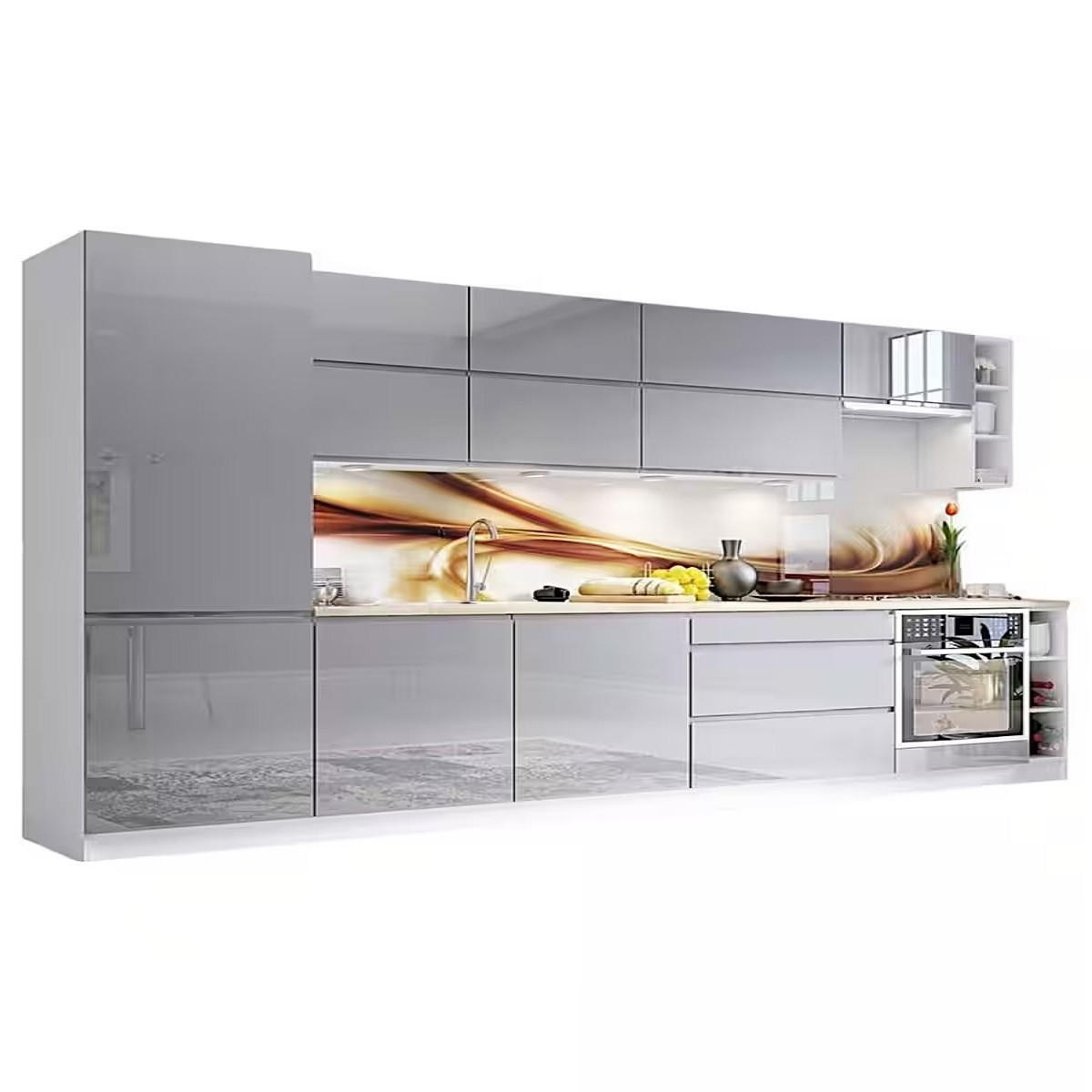 KÜCHENLEERBLOCK 340 cm Aspen in Grau/Hochglanz - Grau, Holz (340/212/60cm)