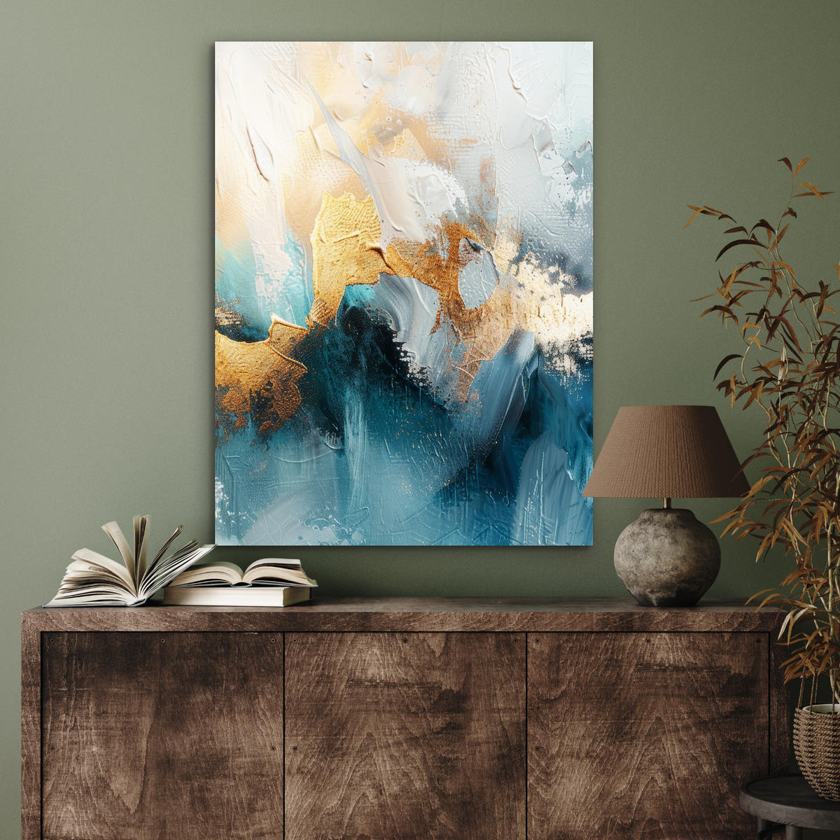 KOVOVÝ OBRAZ Abstraktné - umenie - zlaté - modré 60x80 cm - petrolejová, kov (60/80cm) - MuchoWow