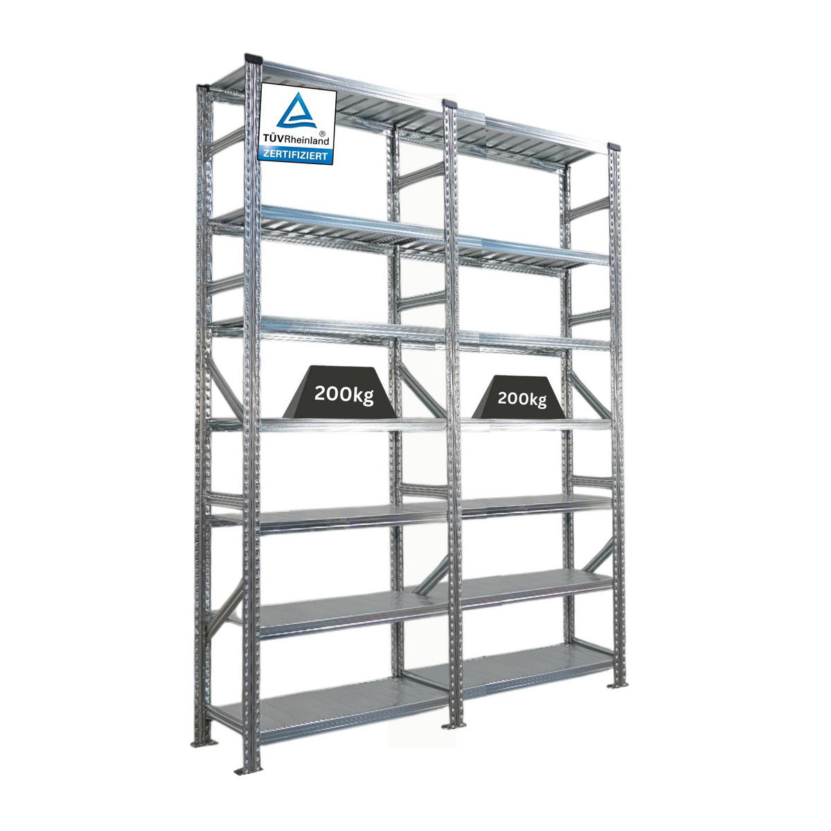 FACHBODENREGAL Proximo Stecksystem 250x180x50cm 7 Ebenen Beidseitig nutzbar Verzinkt - Silberfarben, Metall (180/250/50cm) - PROREGAL