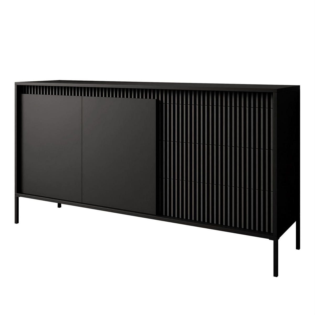 KOMMODE YASUMI 153 2D3S mit Schubladen schwarz matt - Schwarz, Holzwerkstoff (153.5/81.4/39.4cm) - Lookway