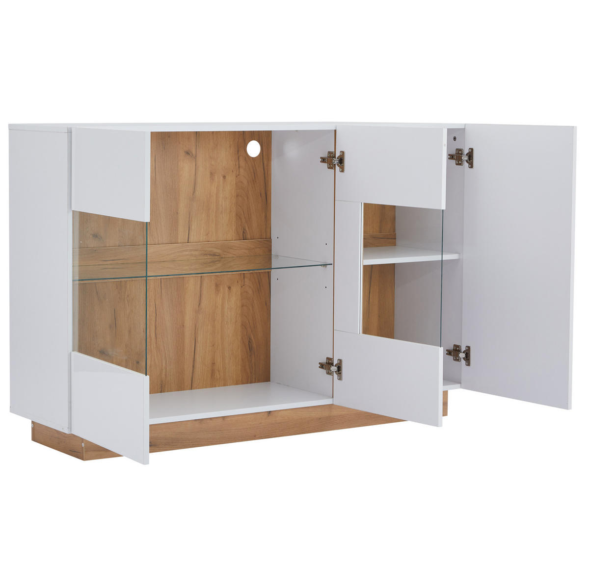 SIDEBOARD 138/38,5/90,5 cm weiß aus Spanplatte mit Glas und LED - Weiß, Holzwerkstoff (138/90.5/38cm) - OKWISH