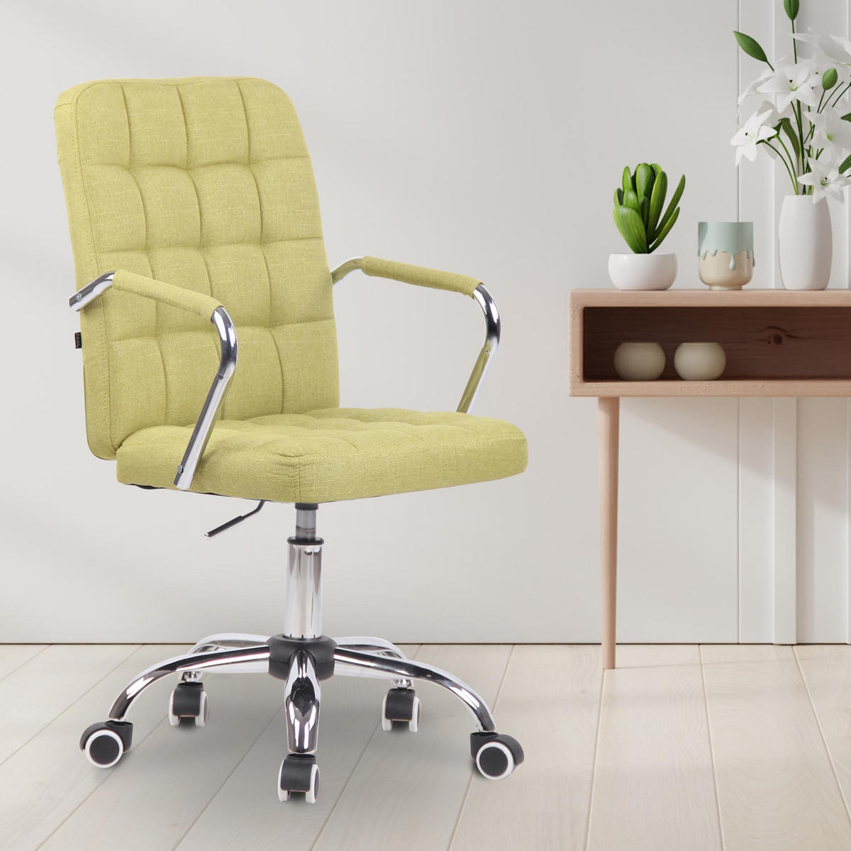 DREHSTUHL Stoff grün - Chromfarben/Grün, Textil/Metall (56/93/60cm) - CLP